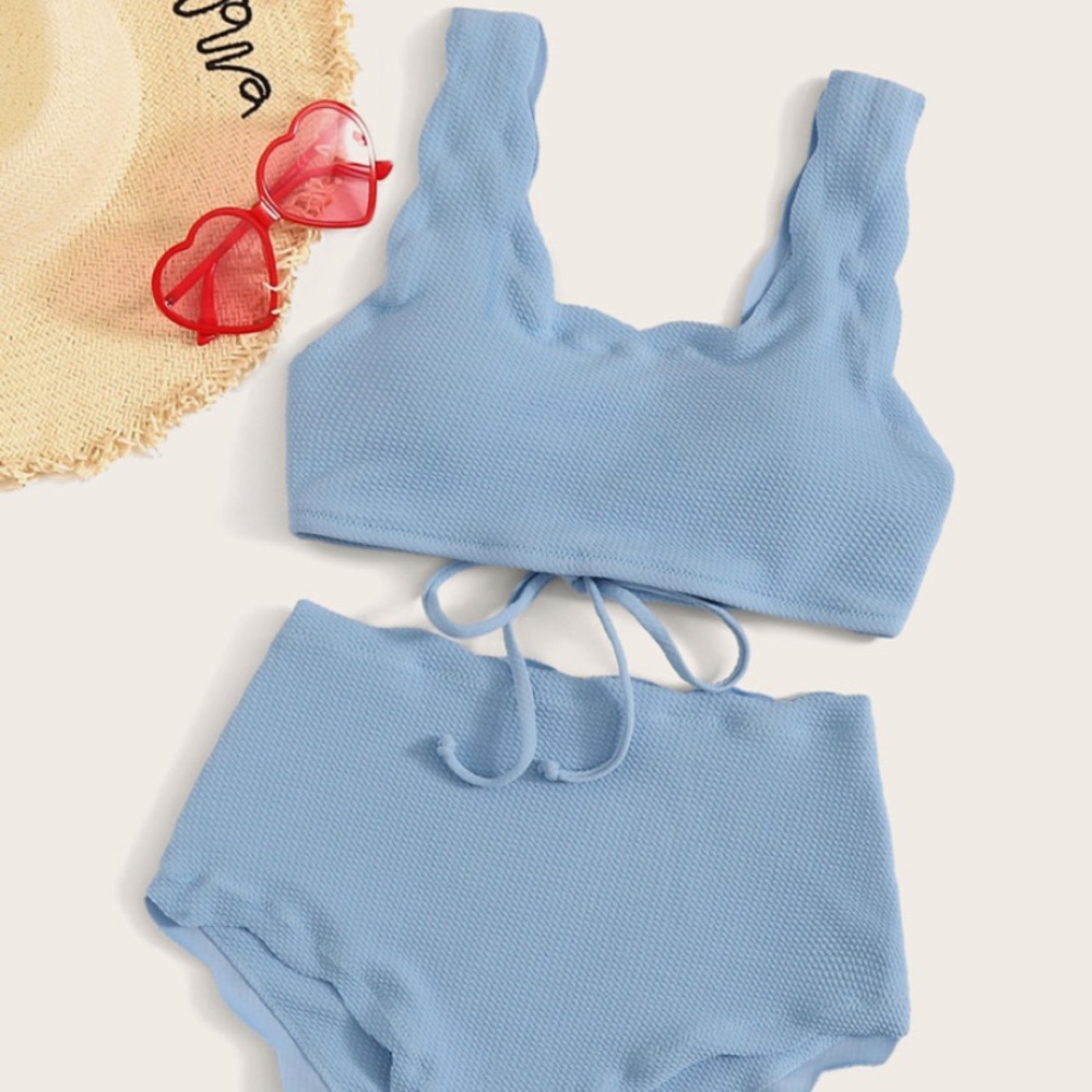 SHEIN Textured Scallop Trim High Waisted Bikini